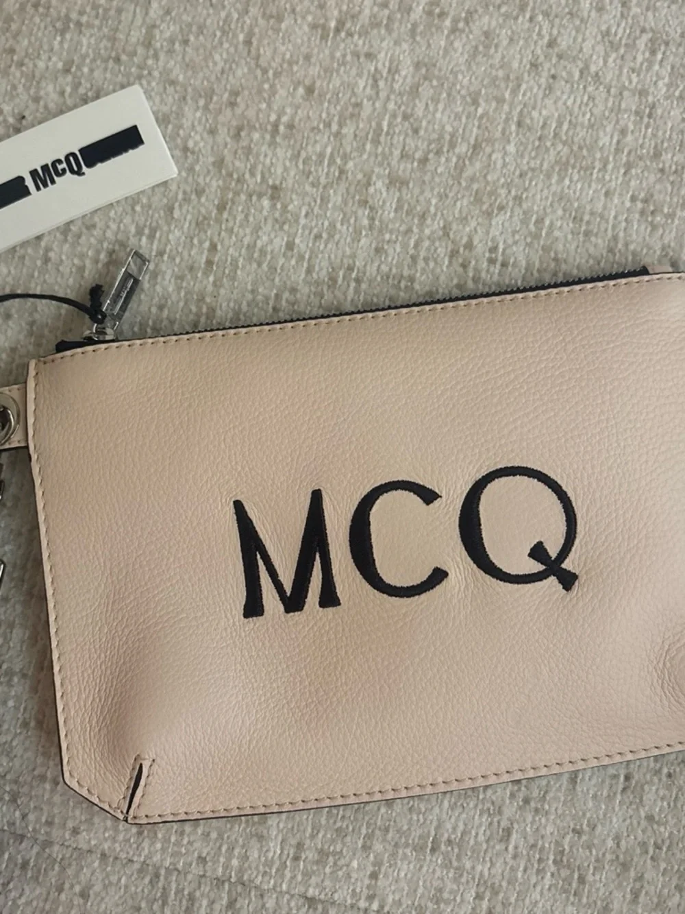 McQ by Alexander McQueen Beige Leather Zip Pouch with Black Logo